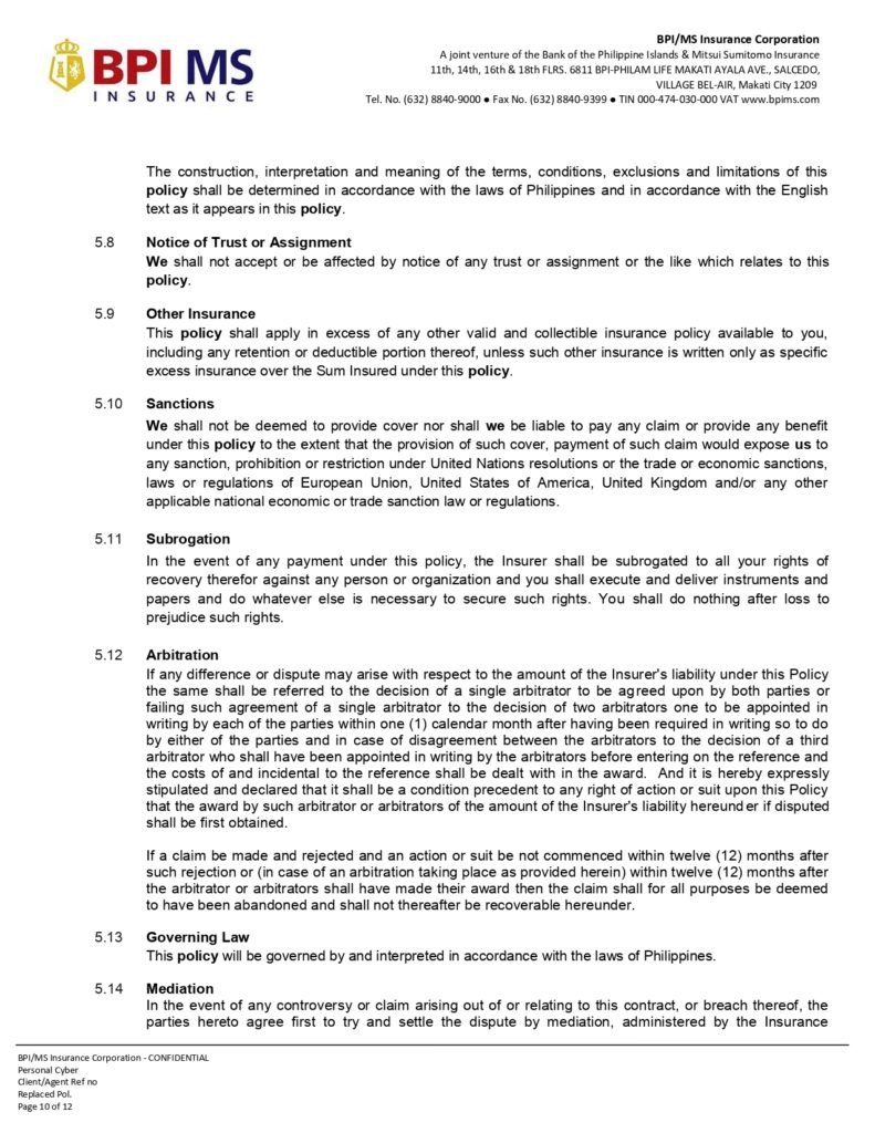 GCash Card Protection - PCI Policy Wording - BPI MS Insurance