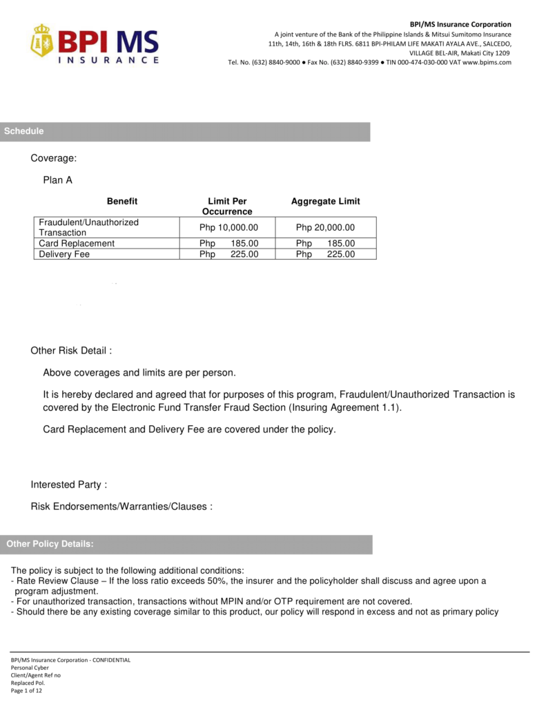 GCash Card Protection - PCI Policy Wording - BPI MS Insurance